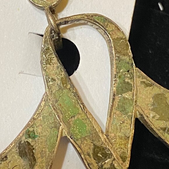 2.5" x 1.75" Vintage Mexican Taxco Sterling Silver & Crushed Stone Earrings - Picture 5 of 16